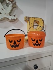 Set Of 1985 McDonald's Halloween Pumpkin Buckets 1 No Lid Imperfect Vintage