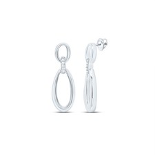 925 Sterling Silver Diamond Women's Oblong Double Oval Dangler Earrings 1/20 Ct