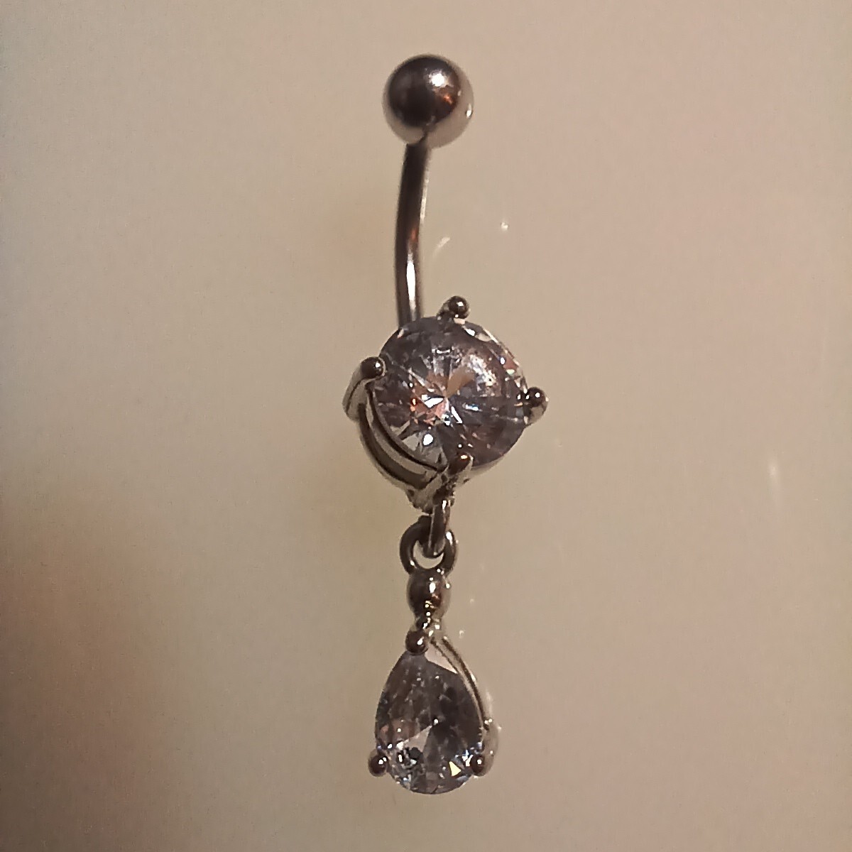 Double Gem Naval Ring Belly Button Ring Tear Drop… - image 3