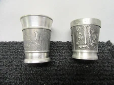Vtg Lot Of 2 Rare German Pewter Heavy Shot Cups Zinn-Fein&Zinn-Giesser  Wildlife