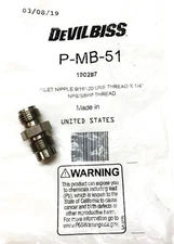 Devilbiss Inlet Nipple 9/16"-20 UNS Thread x 1/4"NPS/BSPP Thread P-MB-51 NOS