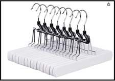 Amber Home White Wooden Pants Hangers 10 Pack, Wood Clamp Hangers with Non Slip