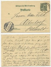 06482 - Württemberg Ganzsache P 37 - Tübingen 4.3.1902 nach Altendorf Rheinland