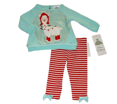 Rare Editions Baby Girls Christmas Llama Outfit Set Teal Red Size
