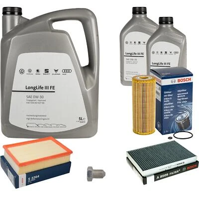 BOSCH Inspektionspaket 7 L VW Motoröl 0W-30 Longlife III FE für Caddy II Kasten - Bild 1 von 4