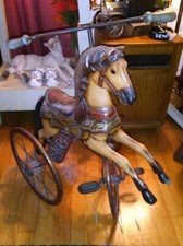 Vintage Hand Painted Tricycle Wooden Horse With Glass Eyes Read Description