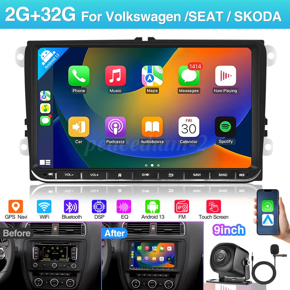For VW Volkswagen Jetta Passat Android 13 Car Stereo Radio Carplay GPS Navi +Cam Foto 2 de 4