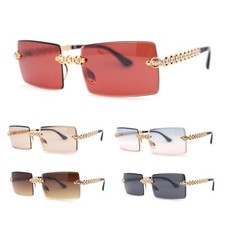 Super Luxury Rich Rhinestone Chain Frame Rimless Gangster Sunglasses