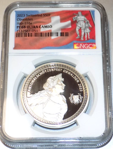 Switzerland 2023 50 Francs Obwalden Shooting Festival NGC PF 68 Ultra Cameo Coin