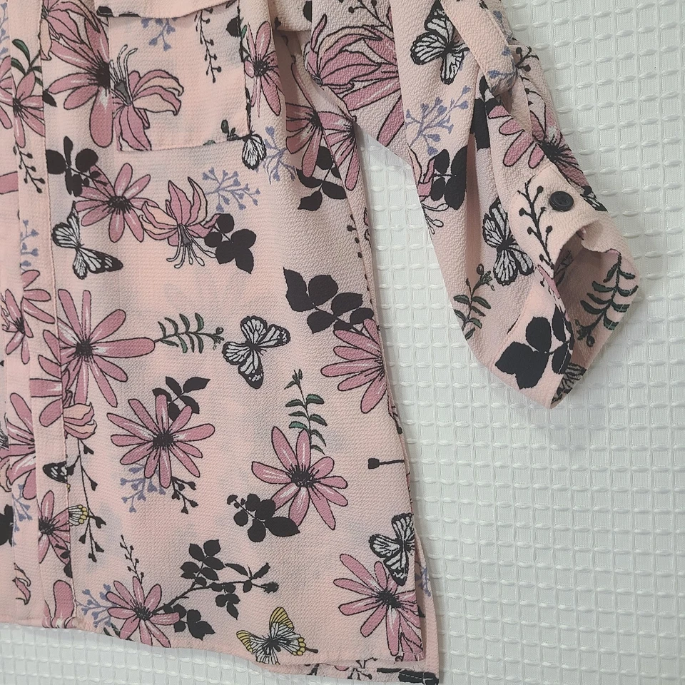 Blusa ligera My Michelle para mujer grande rosa floral de encaje manga 3/4 usada en excelente estado Foto 3 de 4