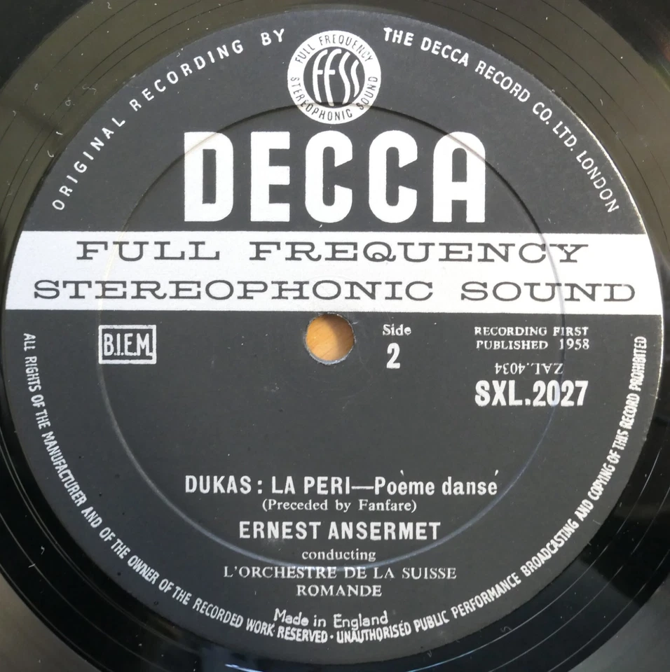 SXL 2027 ED1 Dukas La Peri Debussy Jeux Ansermet Decca 1st WBg BBB 1E 1E - Image 3 of 4