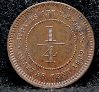 1899年 ストレーツ・セッティルメンツ 1/4セント Straits Settlements, 1899 1/4 Cent, KM14, Extremely Fine+, 5-21