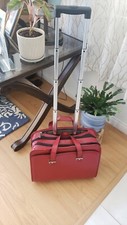 Jack Georges Vertical 12h"x16.5w Wheeled Red Italian leather travel Briefcase