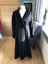 Stunning Vintage Laura Ashley Black Wool/cashmere Coat Velvet Collar/cuffs Uk16