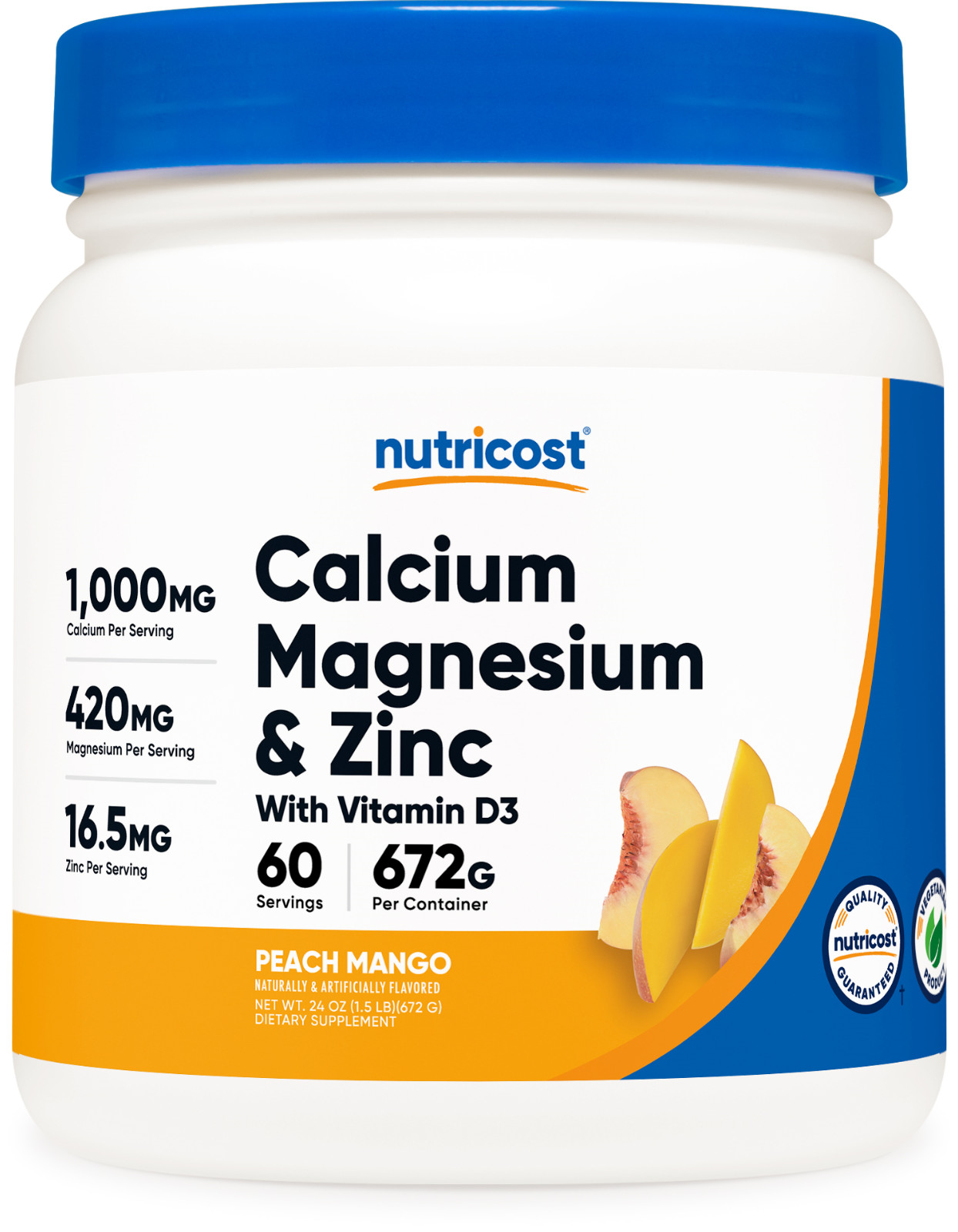 Nutricost Кальций, магний, цинк в порошке с витамином D3 (60 порций) (Персиково-манговый)