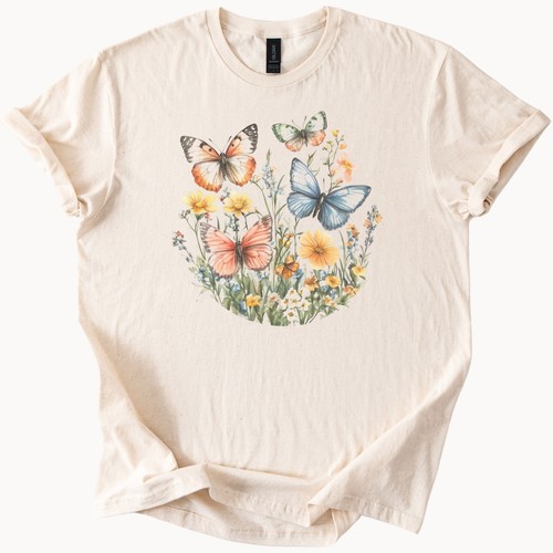 Butterfly Floral Tee Nature Graphic Shirt