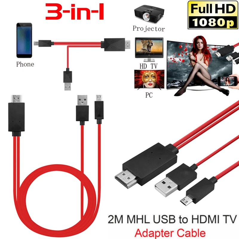 Cable adaptador MHL Micro USB a HDMI 1080P HD TV para Telefono Celular  Black