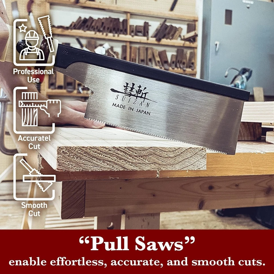 Sierra de mano japonesa Dozuki cola de milano SUIZAN sierra de tracción de 6 pulgadas para carpintería Foto 3 de 4