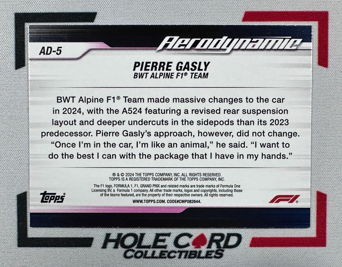 F1 Topps 2024 パドックパス ピエール・ガスリー Pierre Gasly 2024 Topps Formula 1 Paddock Pass Chrome