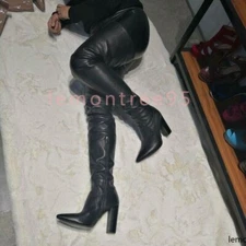 47 Lady Super High Boots Leather Over Knee Thigh High Shoes High Block Heel Boot