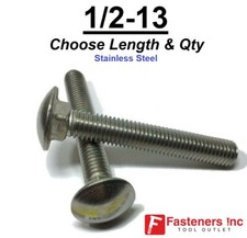 1/2-13 Carriage Bolts Stainless Steel All Lengths and Quantities in Listing