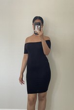 pretty little thing black off the shoulder bodycon dress UK8