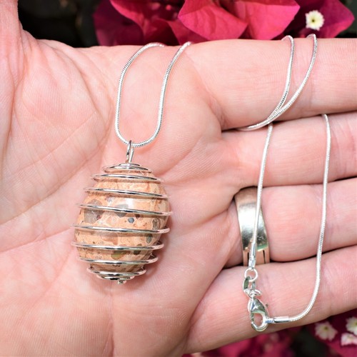 CHARGED Leopardskin Jasper Tumbled Pendant + 20" Stainless Steel Chain &Charger - Picture 10 of 11