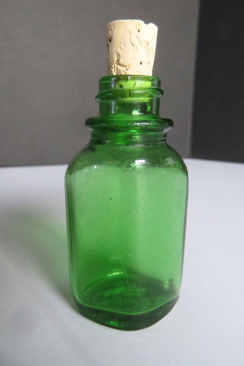 1940's VINTAGE Green Glass Medicine Dispenser Bottle. DES. PAT