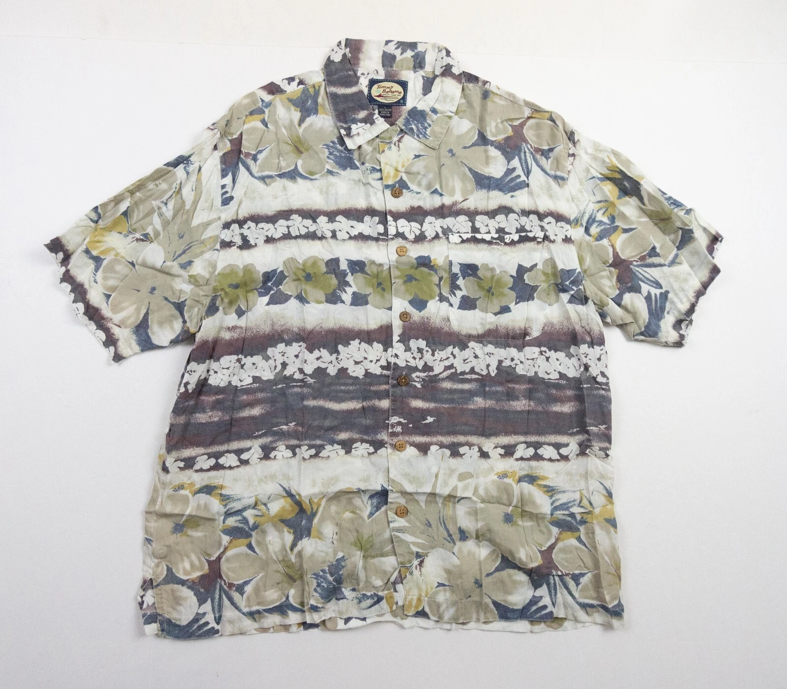 Vintage Tommy Bahama Shirt Mens Large Hawaiian Button Up Short Sleeve Rayon