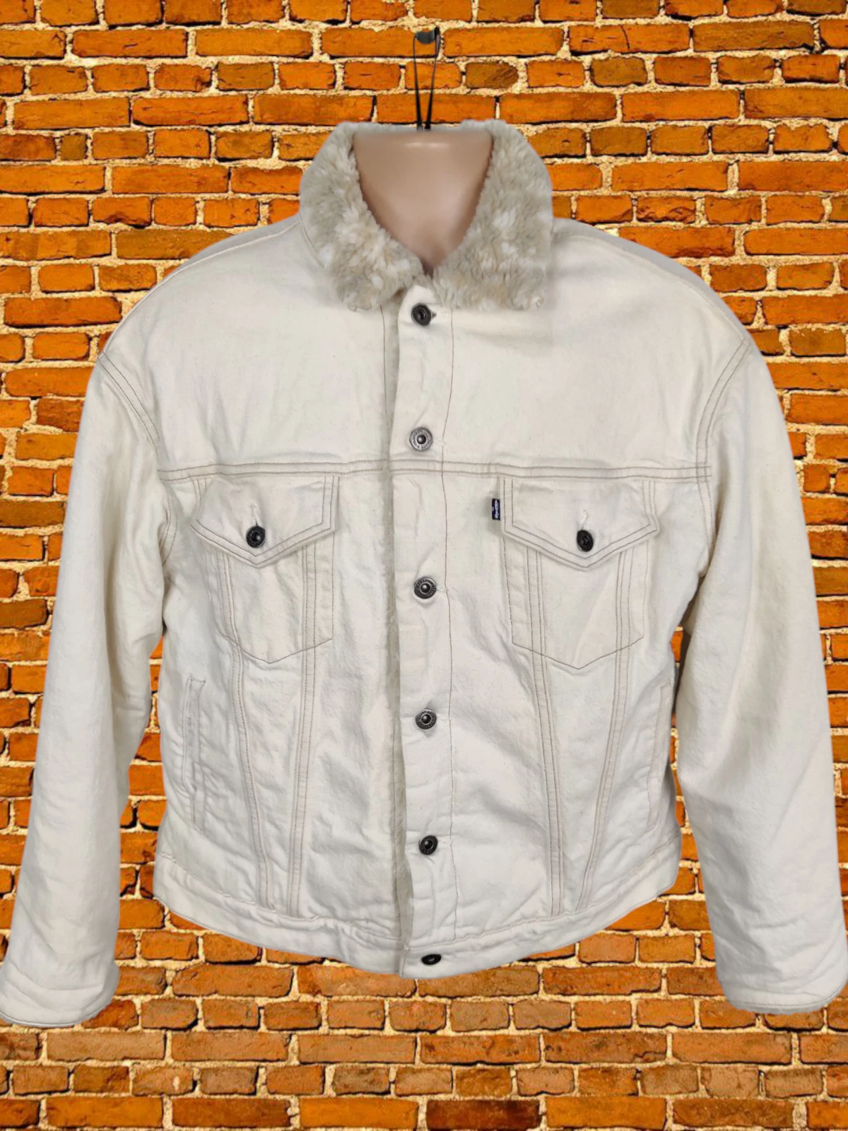 LEVI STRAUSS STONE JACKET COAT MEDIUM COTTON MENS DENIM JEANS SHERPA LINED