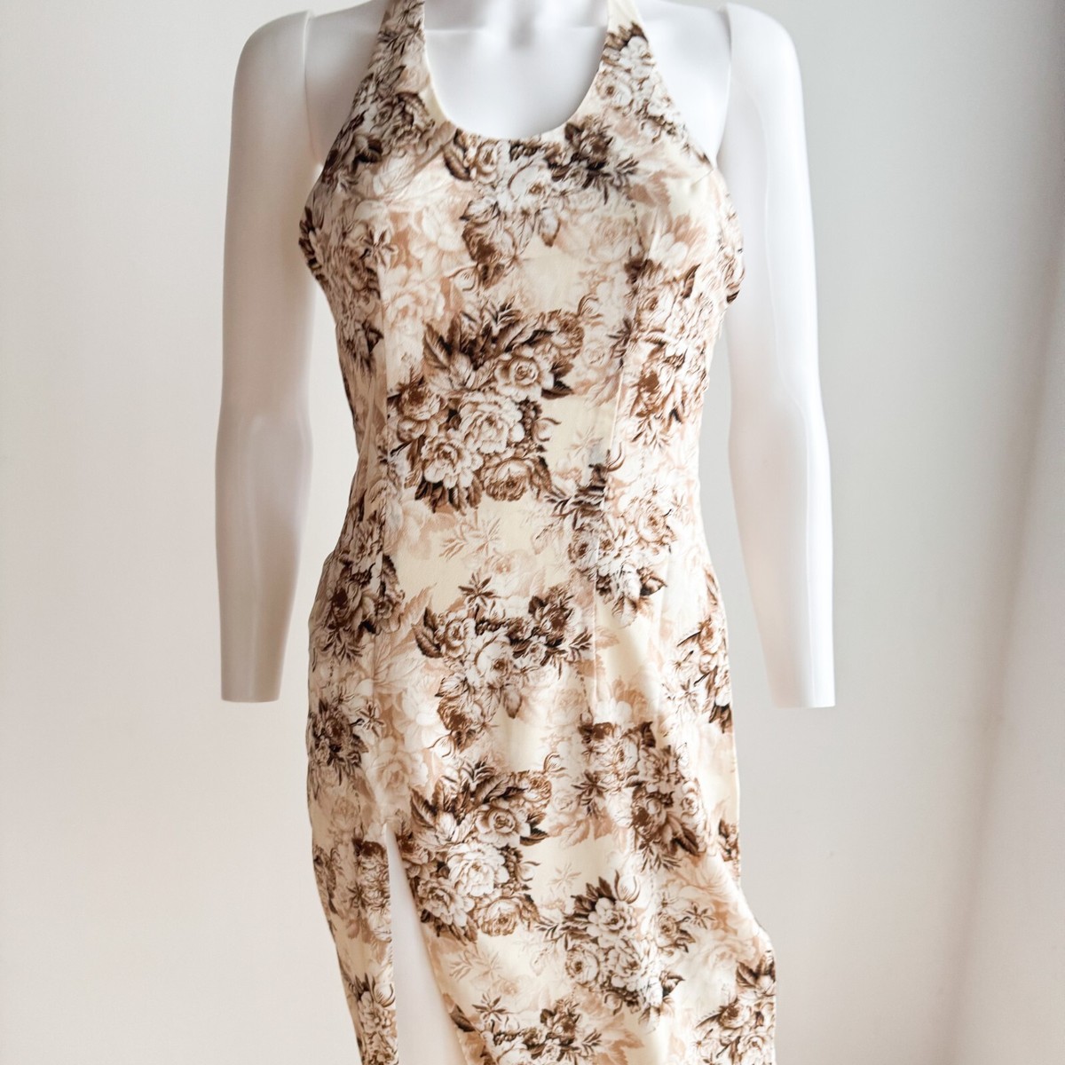 Lioness Brown Floral High Slit Maxi Dress S | eBay