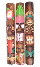 3 Maschere Parete Tiki 100cm 3 Im Hawaii Maui Look da Nuovo