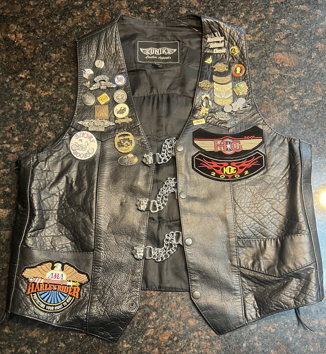 Vintage Harley Davidson Men's HOG Pinned Leather Motorcycle Vest