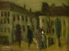 Svend Aage Échangeur (1911-1984). Huile sur toile. Paysage urbain moderniste.
