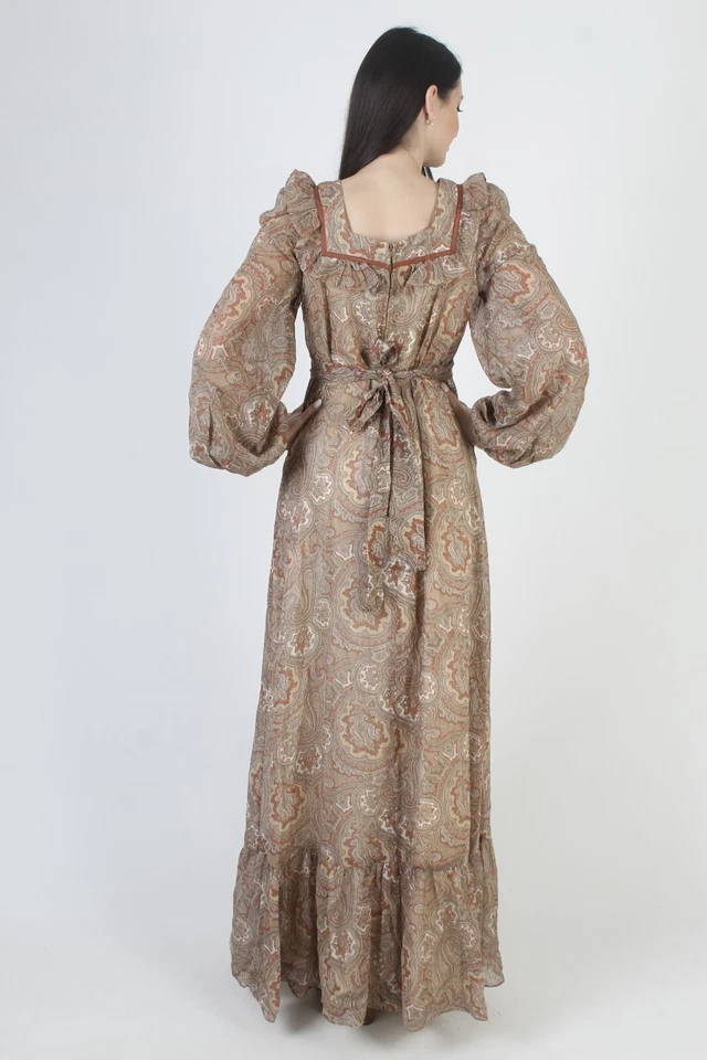 Винтажный 70-х коричневый Prairie платье пейсли психоделический коттеджкор хиппи богемное макси - Изображение 4 из 4