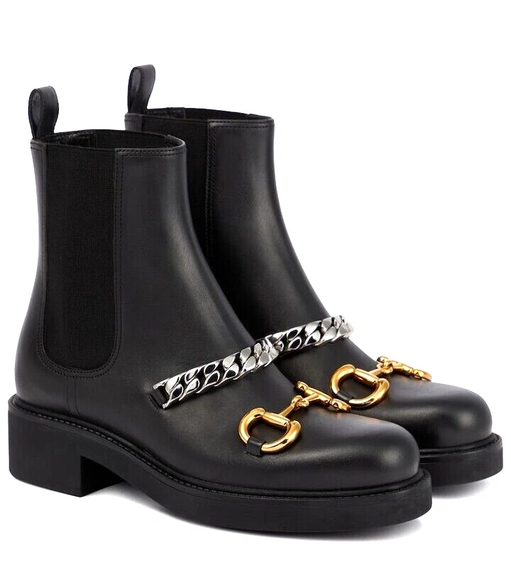 Bottes Chelsea femme Gucci Horsebit et chaîne cuir noir pointure 42