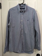 Ralph Lauren Men's Large Cotton Blue White Plaid Long Sleeve Button Down Shirt