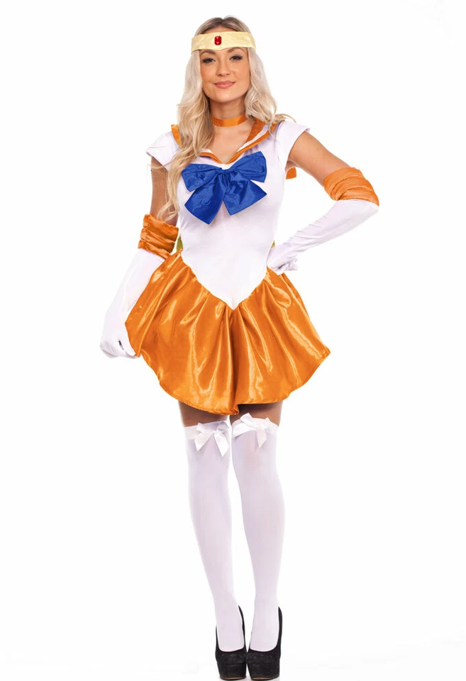 Damas Sailor Moon Venus Disfraz Naranja Juegos con disfraces Anime Japonés Vestido Elegante Foto 2 de 4