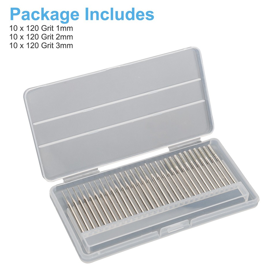 30-Piece 120 Grit Diamond Drill Bits Kit – 1mm, 2mm & 3mm Diameters – Electroplated For Rocks, Sea Glass, Shells & Ceramic Jewelry