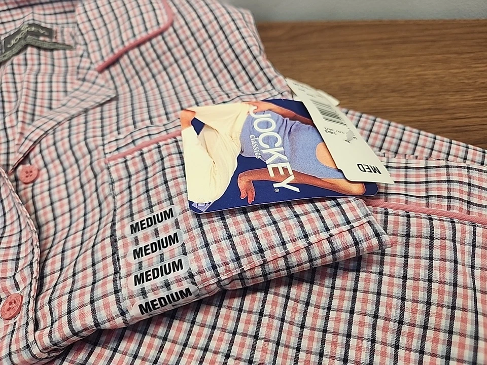 Vtg Jockey Women's Pink Black Checkered Pajamas Sleepwear 2-Pc Set, Medium ~ NWT - Image 2 of 4