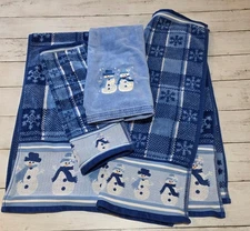Welspun Blue Snowman Towel Set of 4 Bath Hand Fingertip Winter Christmas