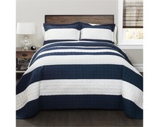 New Berlin Quilt Striped Pattern 3 Piece Bedding Set, Full/Queen, Navy  White