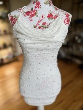 Windsor Ivory White Pearl Seed Bead Bodycon Mini Dress Cowl Neck Size Small
