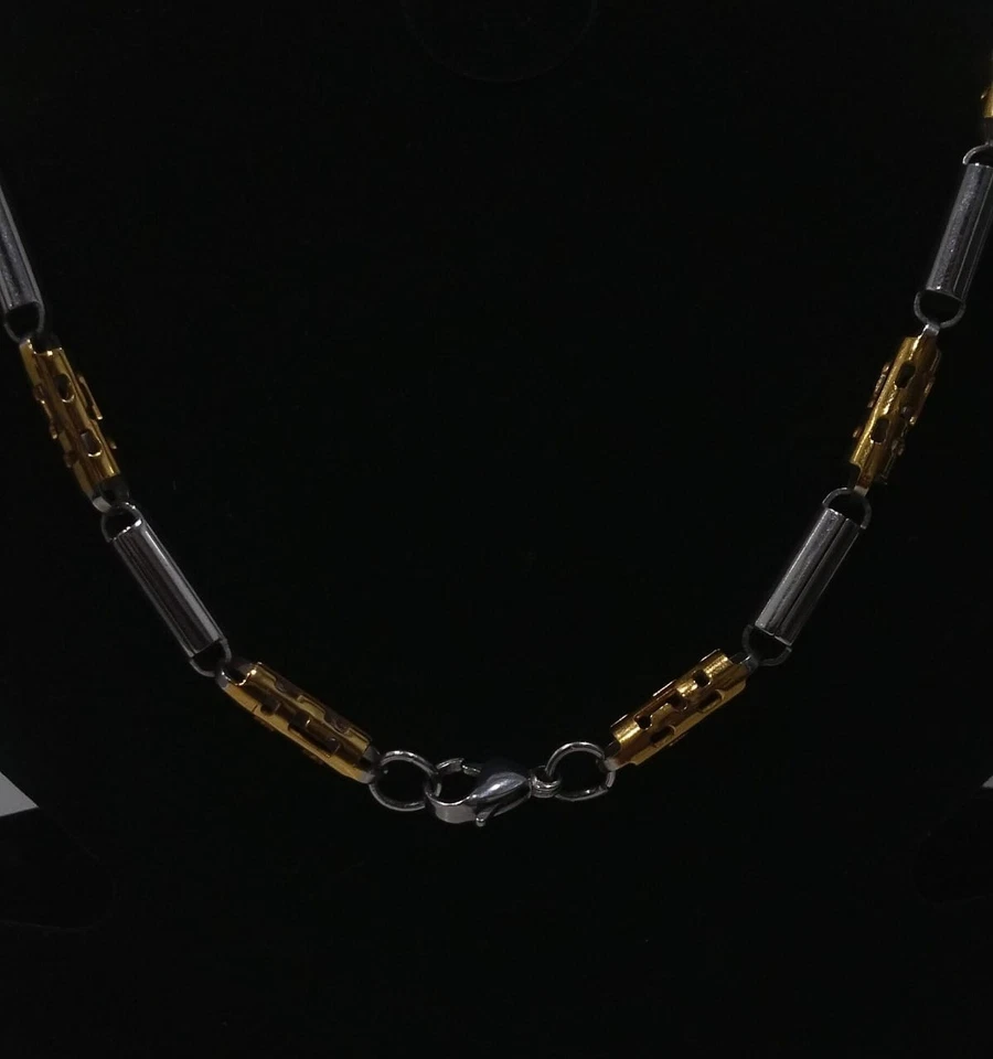 Cadena de acero inoxidable 316 enchapada en dos tonos 14K para collar de hombre de 16"x5 mm de ancho Foto 4 de 4