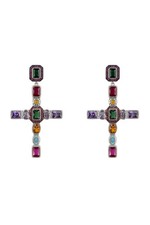 Maria Extra Large Gemstone Fashion Earrings Silver (Cross)