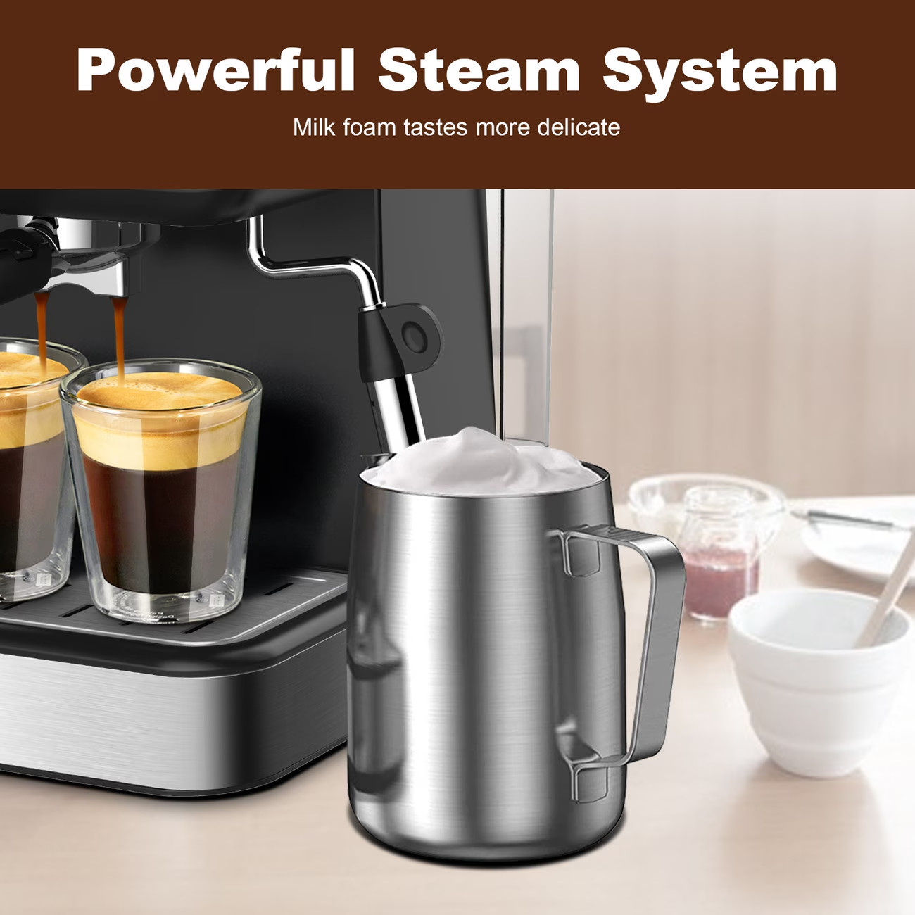 Professional 20 Bar Espresso Machine &ndash; Built-In Milk Frother, 54 oz Tank