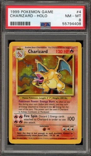 Pokemon Charizard Base Set Unlimited Holo Rare #4 PSA 8