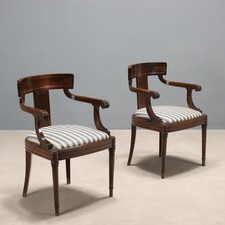 Fauteuils Anciens Noyer Gravé Italie du XIXe Siècle Originaux