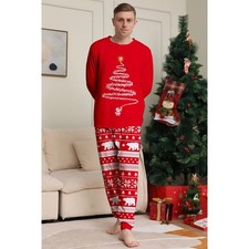 Mens Christmas Pajama Set Red Fair Polar Bear Tree Long Sleeve Sleepwear NEW