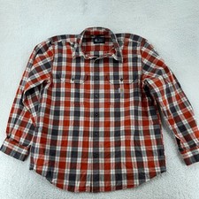 Carhartt Midweight Chambray Shirt Mens Large Maroon Red Plaid Work Loose Fit